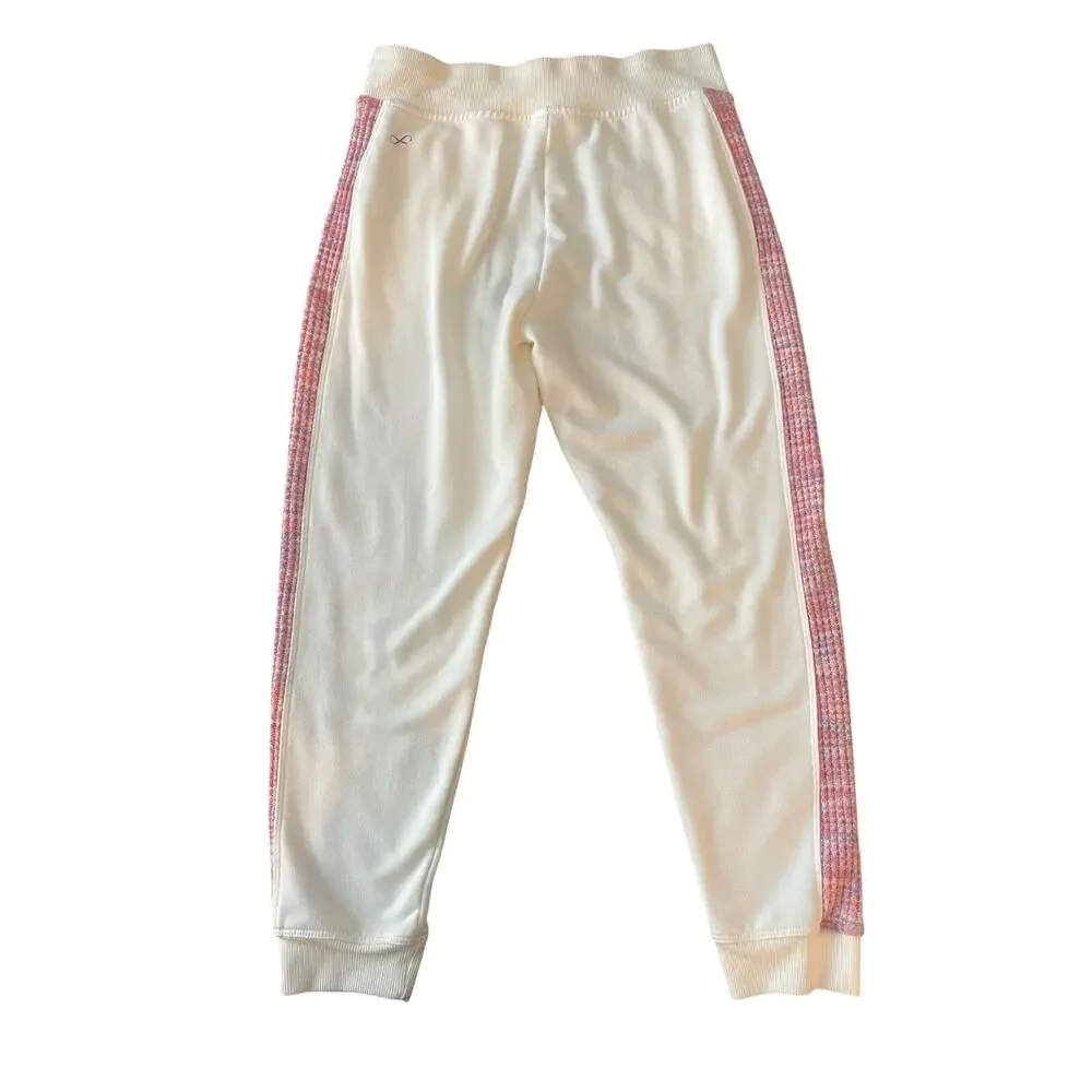 Freely Girls Ivory Joggers Pink Tweed Side Stripe Size L (10-12)